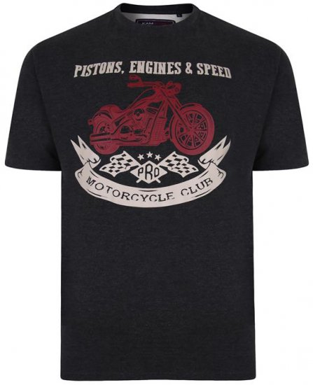 Kam Jeans 5351 Piston Motors Club T-shirt Charcoal - T-särgid - Suured T-särgid 2XL – 14XL