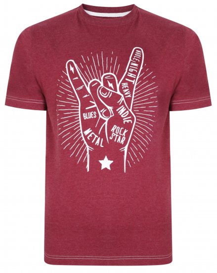 Kam Jeans 5390 Rock Star Print T-Shirt Burgundy - T-särgid - Suured T-särgid 2XL – 14XL