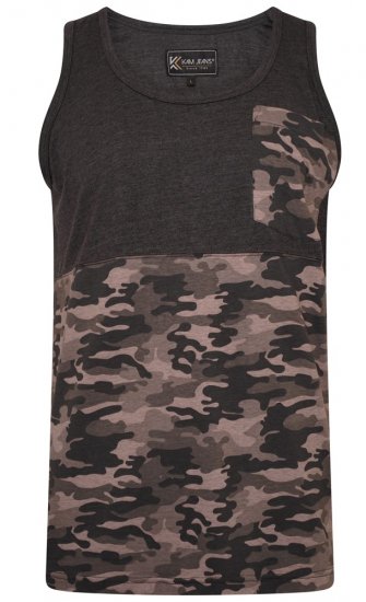 Kam Jeans 5399 Camo Panelled Sleeveless T-Shirt Charcoal - T-särgid - Suured T-särgid 2XL – 14XL