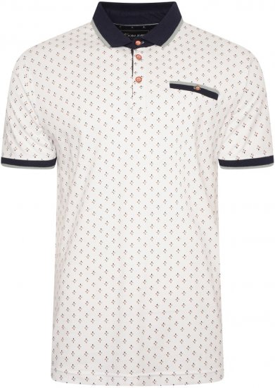Kam Jeans 5503 Jersey Polo with All Over Geo Print White - Polosärgid - Meeste suured polosärgid 2XL – 8XL