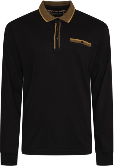 Kam Jeans 5509 LS Jersey Polo with Jacquard Pattern on Collar/Cuffs Black - Polosärgid - Meeste suured polosärgid 2XL – 8XL