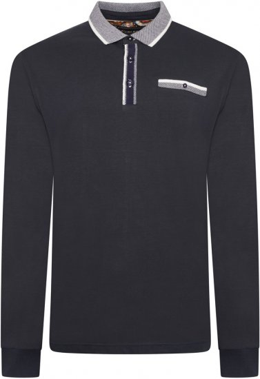 Kam Jeans 5509 LS Jersey Polo with Jacquard Pattern on Collar/Cuffs Navy - Polosärgid - Meeste suured polosärgid 2XL – 8XL