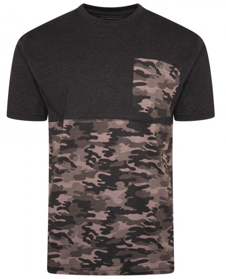 Kam Jeans 5700 Camo Panelled T-Shirt Charcoal - T-särgid - Suured T-särgid 2XL – 14XL