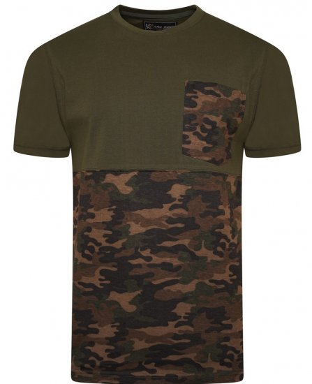 Kam Jeans 5700 Camo Panelled T-Shirt Khaki - T-särgid - Suured T-särgid 2XL – 14XL