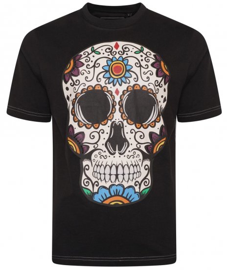 Kam Jeans 5705 Coloured Skull Print Tee Black - T-särgid - Suured T-särgid 2XL – 14XL