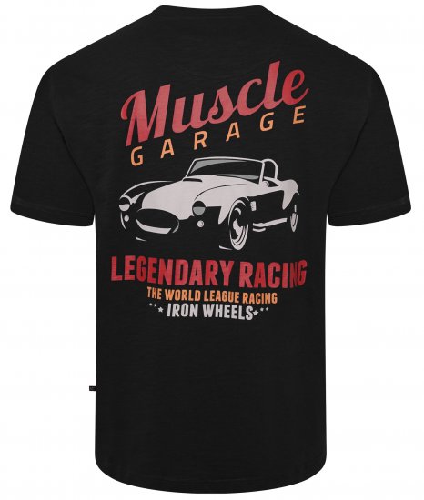 Kam Jeans 5710 Legendary Racing Slub Tee With Back Print Black - T-särgid - Suured T-särgid 2XL – 14XL