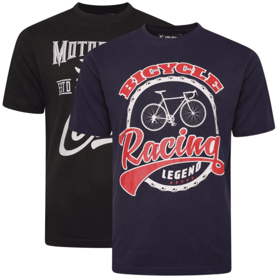 Kam Jeans 5712 Twin Pack Motorcycle/Cycle Print Tee Black and Navy - T-särgid - Suured T-särgid 2XL – 14XL