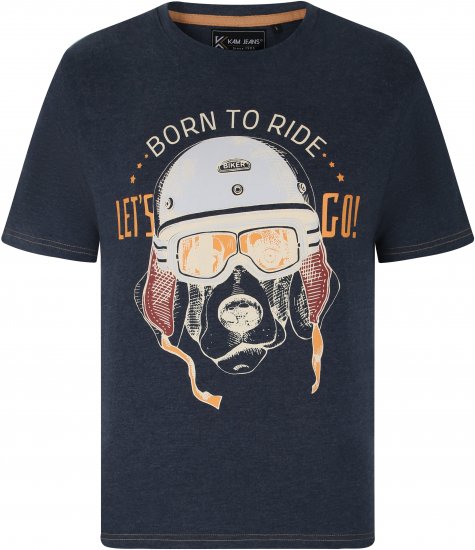 Kam Jeans 5731 Born To Ride Print T-Shirt INDIGO MARL - T-särgid - Suured T-särgid 2XL – 14XL