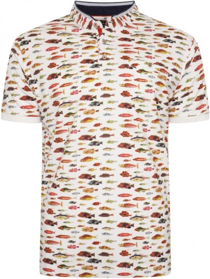 Kam Jeans 5743 Fish Print Jersey Grandad Top White Multicolored - Polosärgid - Meeste suured polosärgid 2XL – 8XL