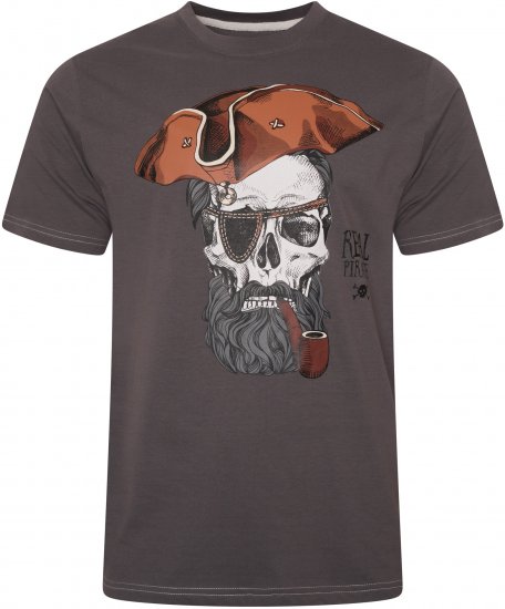 Kam Jeans 5752 Real Pirates Print T-Shirt Charcoal - T-särgid - Suured T-särgid 2XL – 14XL
