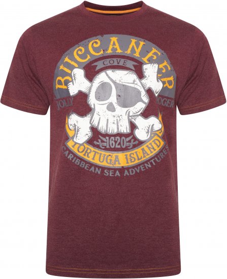 Kam Jeans 5753 Buccaneer Print T-Shirt BURGUNDY MARL - T-särgid - Suured T-särgid 2XL – 14XL