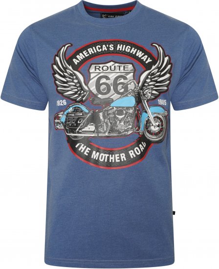 Kam Jeans 5755 Route 66 Motorbike Print T-Shirt Blue Marl - T-särgid - Suured T-särgid 2XL – 14XL