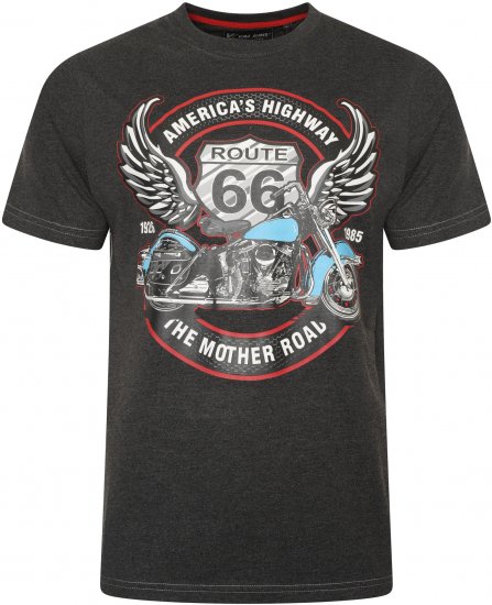 Kam Jeans 5755 Route 66 Motorbike Print T-Shirt Charcoal Marl - T-särgid - Suured T-särgid 2XL – 14XL
