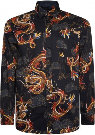 Kam Jeans 6057 LS Dragon Print Shirt Black - Särgid - Meeste suured särgid 2XL – 8XL