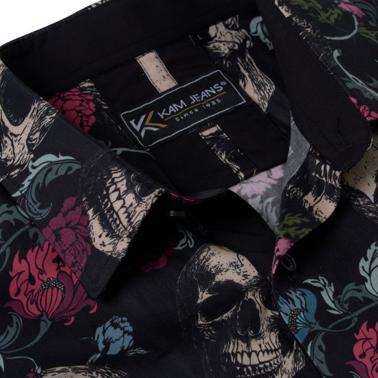 Kam Jeans 6074 Lühikeste Varrukatega Särk Pealuutrükiga Must - Särgid - Meeste suured särgid 2XL – 8XL