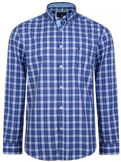 Kam Jeans 6155 Long Sleeve Check Shirt Blue - Särgid - Meeste suured särgid 2XL – 8XL