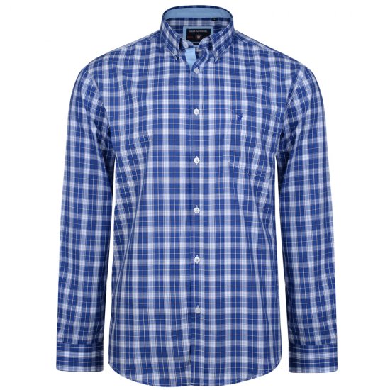 Kam Jeans 6155 Long Sleeve Check Shirt Blue - Särgid - Meeste suured särgid 2XL – 8XL