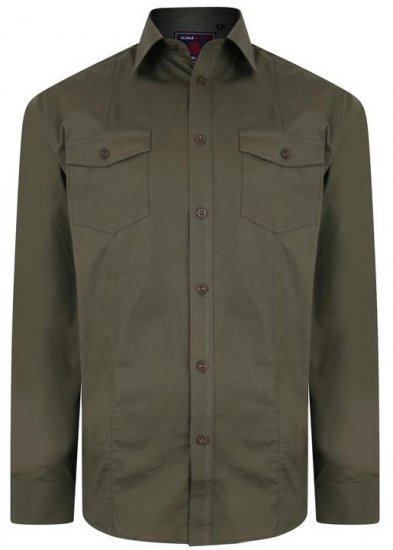Kam Jeans Retro Long Sleeve Stretch Shirt Khaki - Särgid - Meeste suured särgid 2XL – 8XL