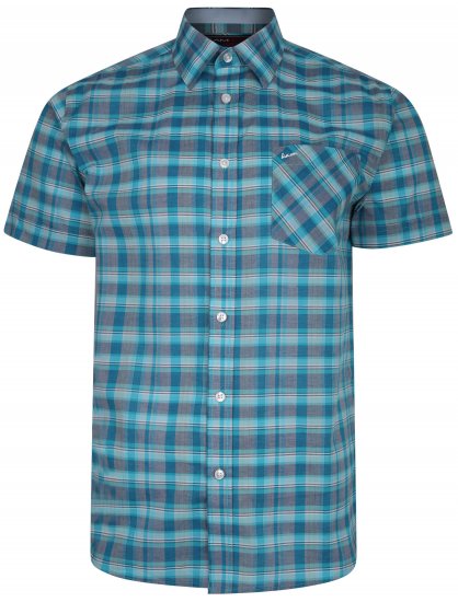 Kam Jeans 6201 Summer Casual Check Shirt Aqua - Särgid - Meeste suured särgid 2XL – 8XL