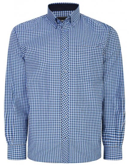 Kam Jeans 6219 LS Mini Gingham Check Shirt Navy - Särgid - Meeste suured särgid 2XL – 8XL