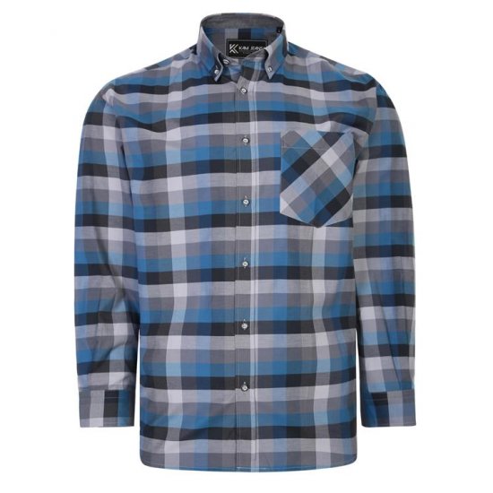 Kam Jeans 6222 Grazed Check Pattern Shirt Turquoise - Särgid - Meeste suured särgid 2XL – 8XL