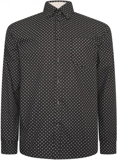 Kam Jeans 6296 Long Sleeve All Over Geo Print Shirt Black - Särgid - Meeste suured särgid 2XL – 8XL