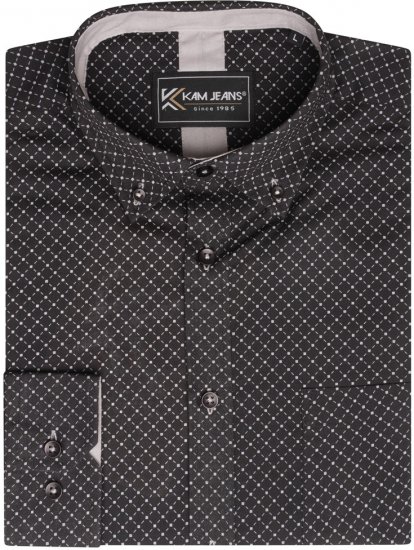 Kam Jeans 6299 Long Sleeve All Over Diamond Print Shirt Black - Särgid - Meeste suured särgid 2XL – 8XL