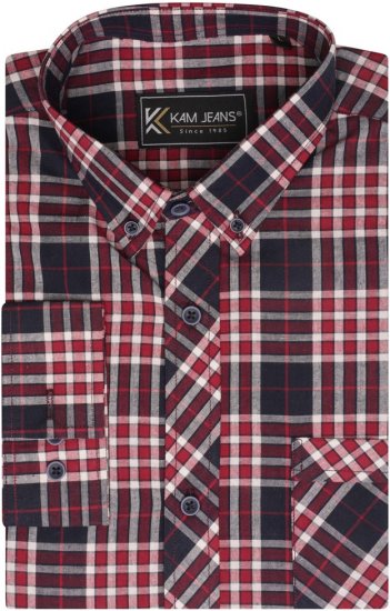 Kam Jeans 6301 LS Casual Check Shirt Red - Särgid - Meeste suured särgid 2XL – 8XL