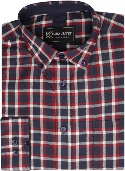 Kam Jeans 6303 Long Sleeve Casual Check Shirt Navy - Särgid - Meeste suured särgid 2XL – 8XL