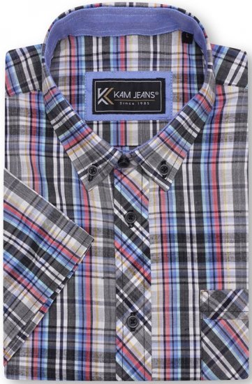 Kam Jeans 6313 Casual Check Short Sleeve Shirt Grey - Särgid - Meeste suured särgid 2XL – 8XL