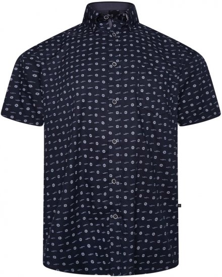 Kam Jeans 6325 Dobby Print Short Sleeve Shirt Black - Särgid - Meeste suured särgid 2XL – 8XL
