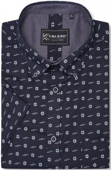 Kam Jeans 6325 Dobby Print Short Sleeve Shirt Black - Särgid - Meeste suured särgid 2XL – 8XL