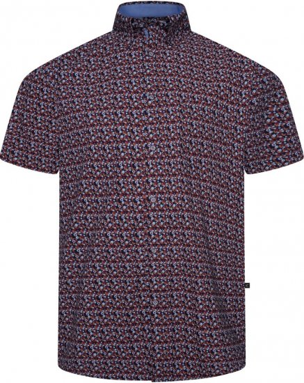 Kam Jeans 6326 Mini Floral Print Short Sleeve Shirt Navy - Särgid - Meeste suured särgid 2XL – 8XL