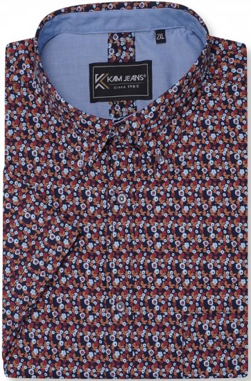 Kam Jeans 6326 Mini Floral Print Short Sleeve Shirt Navy - Särgid - Meeste suured särgid 2XL – 8XL