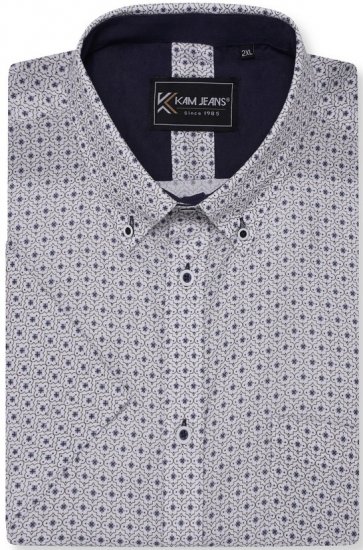 Kam Jeans 6328 AOP Geo Print Short Sleeve Shirt Charcoal - Särgid - Meeste suured särgid 2XL – 8XL