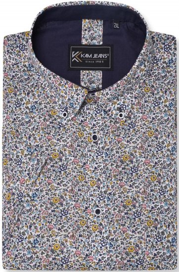 Kam Jeans 6329 Mini Floral Print Short Sleeve Shirt Grey - Särgid - Meeste suured särgid 2XL – 8XL