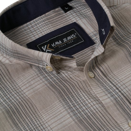 Kam Jeans 6382 Lühikeste Varrukatega Tekstuuriga Ruuduline Särk Beež - Särgid - Meeste suured särgid 2XL – 8XL