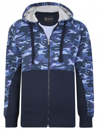 Kam Jeans 7036 Camo Print Full Zipper Hoodie Navy - Sviitrid ja dressipluusid - Meeste suured kapuutsiga jakid suurustes 2XL – 14XL
