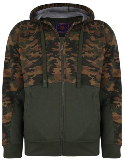 Kam Jeans 7036 Camo Print Full Zipper Hoodie Khaki - Sviitrid ja dressipluusid - Meeste suured kapuutsiga jakid suurustes 2XL – 14XL