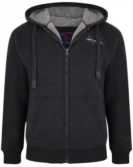 Kam Jeans 7038 Sherpa Lined Hoodie Charcoal - Sviitrid ja dressipluusid - Meeste suured kapuutsiga jakid suurustes 2XL – 14XL