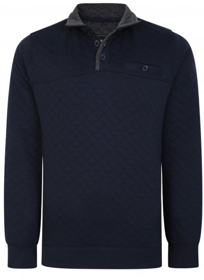 Kam Jeans 7050 Quilted Jersey Sweater 1/4 Button Up Navy - Sviitrid ja dressipluusid - Meeste suured kapuutsiga jakid suurustes 2XL – 14XL