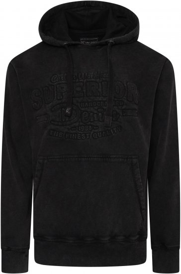 Kam Jeans 7066 Over Head Washed Embossed Hoody Black TALL SIZES - MEESTERIIDED MT-6XLT - Pikad meeste riided