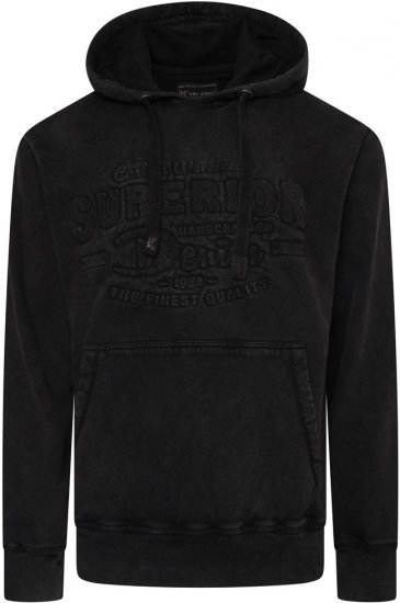Kam Jeans 7066 Over Head Washed Embossed Hoody Black - Sviitrid ja dressipluusid - Meeste suured kapuutsiga jakid suurustes 2XL – 14XL