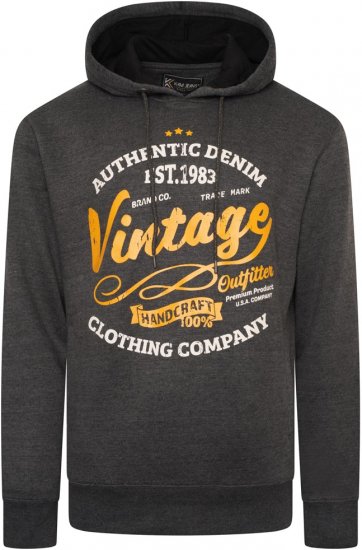 Kam Jeans 7072 Over Head Vintage EMB Hoody Charcoal - Sviitrid ja dressipluusid - Meeste suured kapuutsiga jakid suurustes 2XL – 14XL