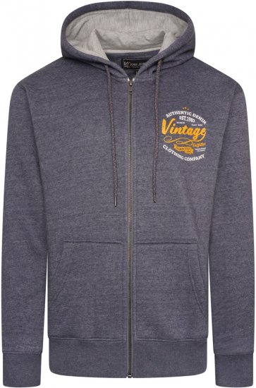 Kam Jeans 7073 Zip Thru Vintage EMB Hoody Blue Nights - Sviitrid ja dressipluusid - Meeste suured kapuutsiga jakid suurustes 2XL – 14XL
