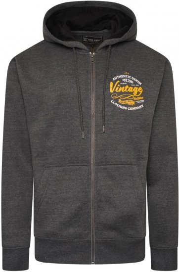 Kam Jeans 7073 Zip Thru Vintage EMB Hoody Charcoal - Sviitrid ja dressipluusid - Meeste suured kapuutsiga jakid suurustes 2XL – 14XL