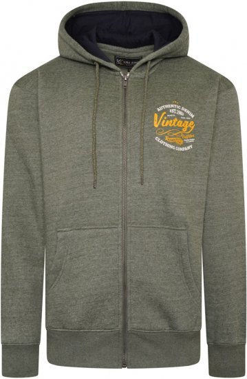 Kam Jeans 7073 Zip Thru Vintage EMB Hoody Khaki - Sviitrid ja dressipluusid - Meeste suured kapuutsiga jakid suurustes 2XL – 14XL