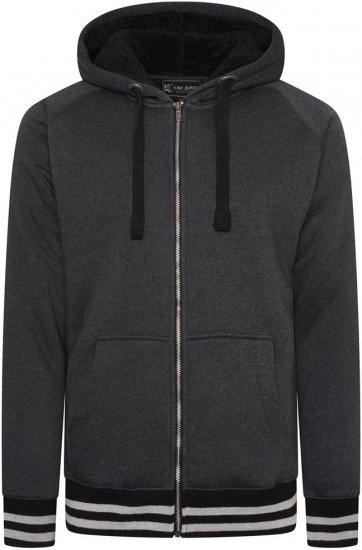 Kam Jeans 7074 Zip Thru Sherpa Hoody with Contrast Cuff/Hem Charcoal - Sviitrid ja dressipluusid - Meeste suured kapuutsiga jakid suurustes 2XL – 14XL