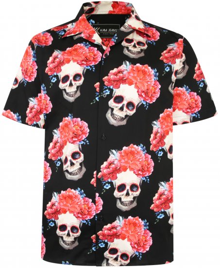 Kam Jeans P014 Rose Skull Print Shirt - Särgid - Meeste suured särgid 2XL – 8XL