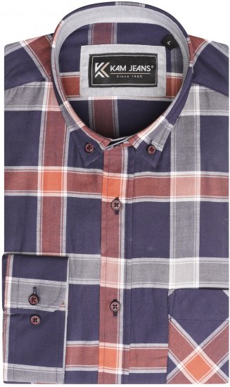 Kam Jeans P038 LS Premium Cotton Check Shirt Navy - Särgid - Meeste suured särgid 2XL – 8XL